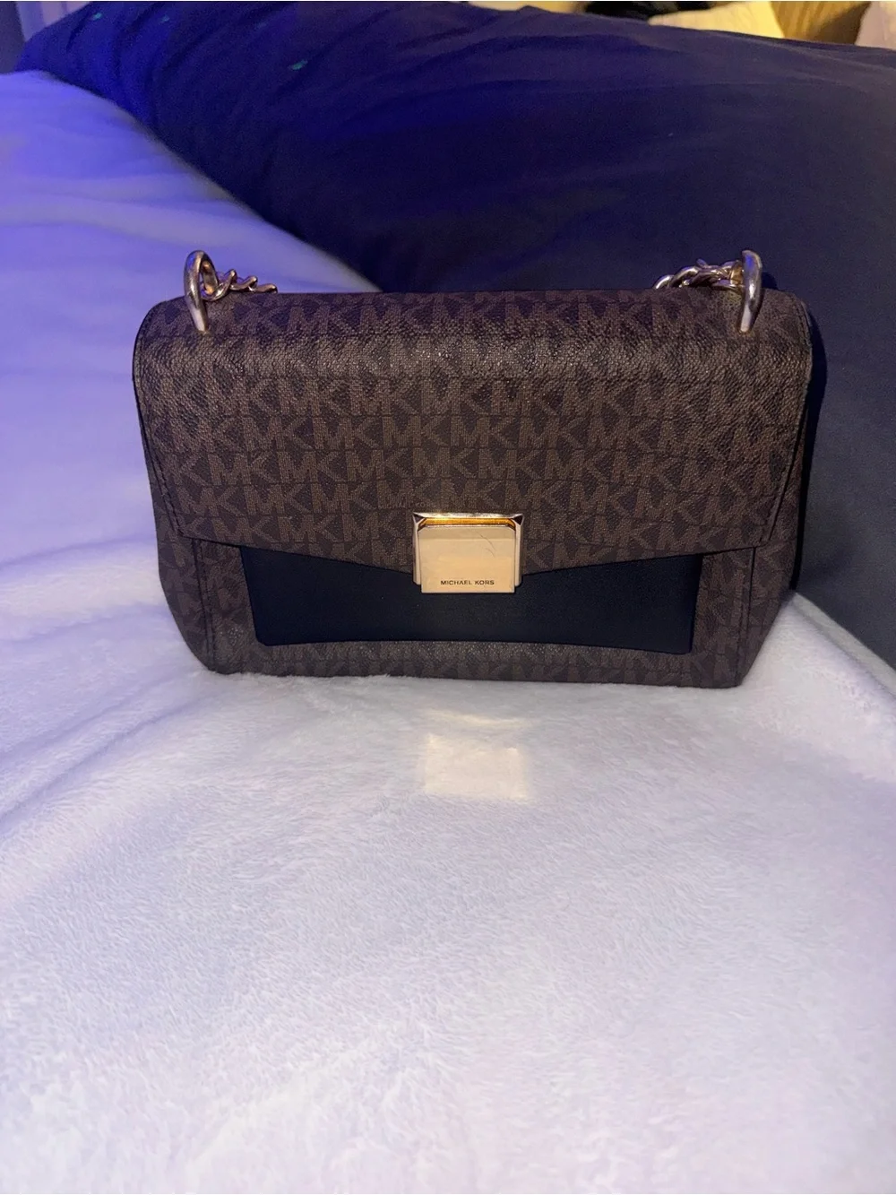 Michael Kors Brown Logo Chain Bag with Gold Hardware